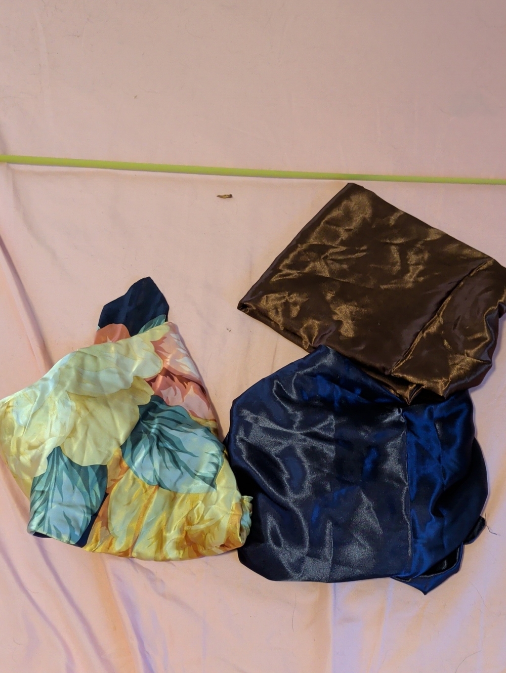 Silky Floral Scarf & Satin Neck Scarves - Blue, Yellow, Brown
